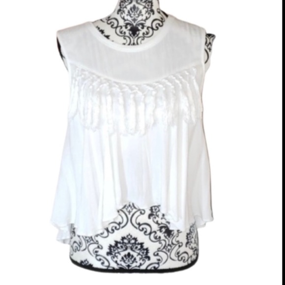 Mustard Seed Fringe Sleeveless Crop Top - Picture 1 of 8